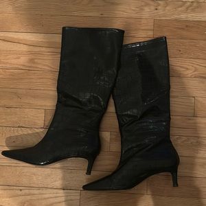ASOS Black Snakeskin Boots Low Heel Size US 5